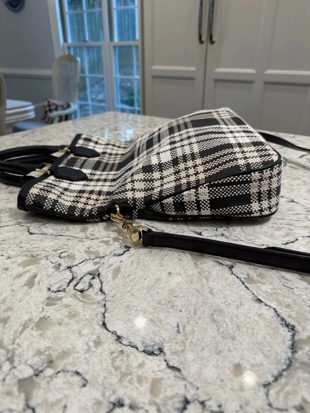 Tory Burch Woven Robinson Foldover Messenger in Black and White Plaid